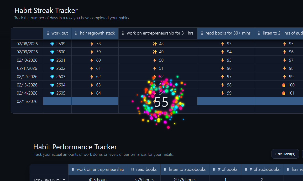 A screenshot image of the Super Simple Habit Tracker being used, to update a habit streak.